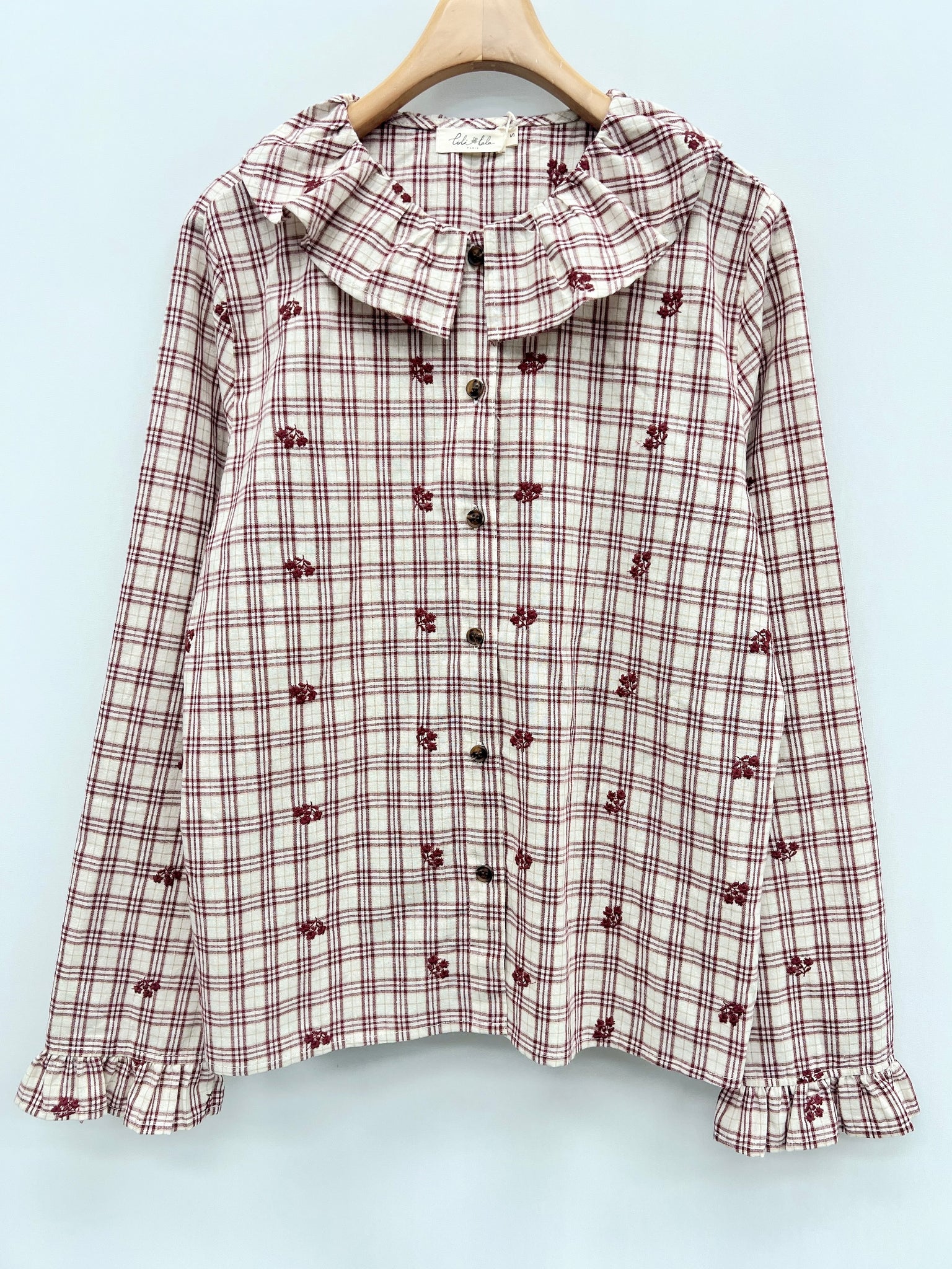 Burgundy Check Sprig Peter Pan Collar Blouse By Lili and Lala