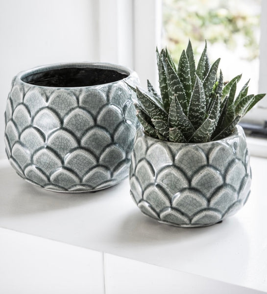 Large Ceramic Aqua Artichoke Pot