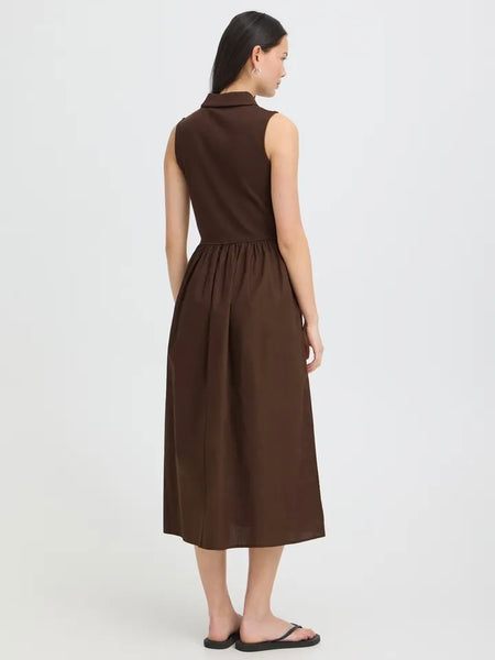 Chocolate Mixed Media Midi Dress by Ichi