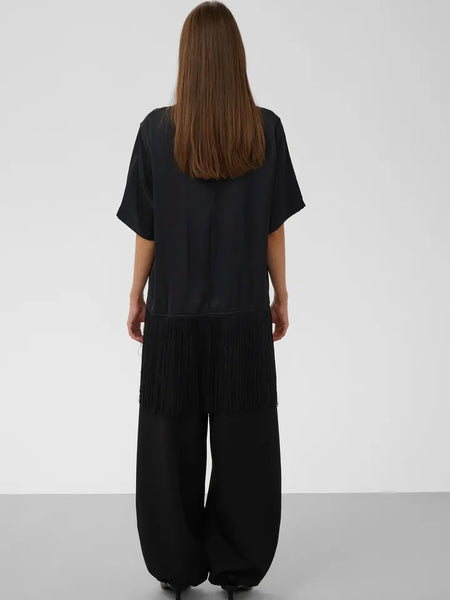 Black Fringe Satin Top By Soaked