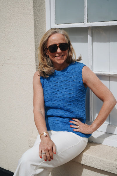Blue Open Knitted Cotton Top by B Young