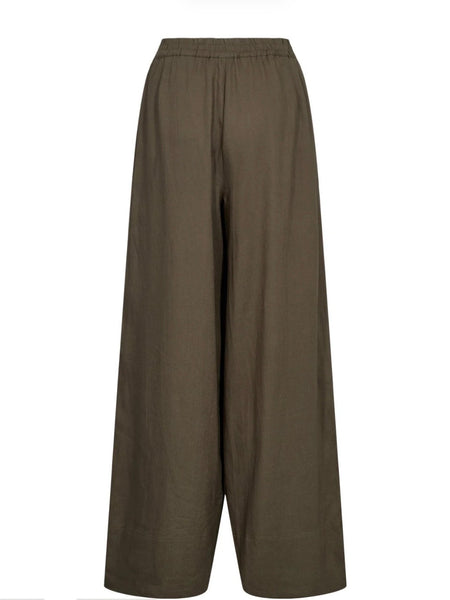 Khaki Linen Mix Wide Leg Trouser by Numph