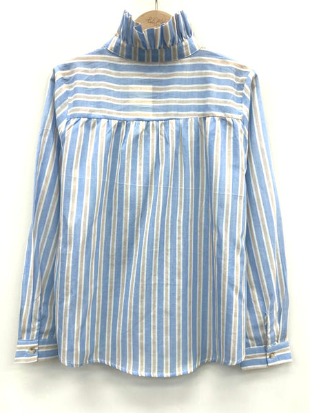 Blue Stripe Frill High Collar Blouse By Lili and Lala