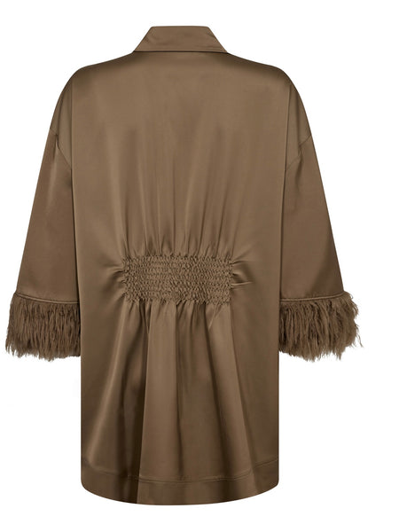 Walnut Feather Satin Shirt by Co Couture