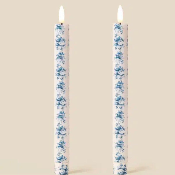Blue Belmont Toile Flameless LED Wax Candles Candle Box of 2