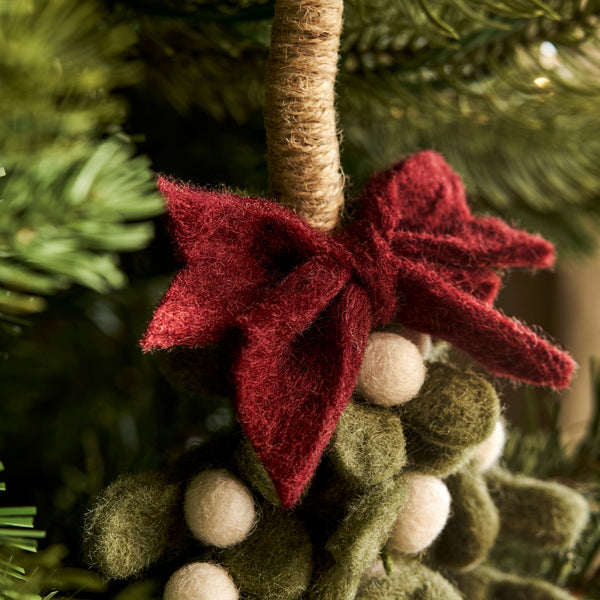 Felt Mistletoe Sprig With Berry Bow Christmas Decoration