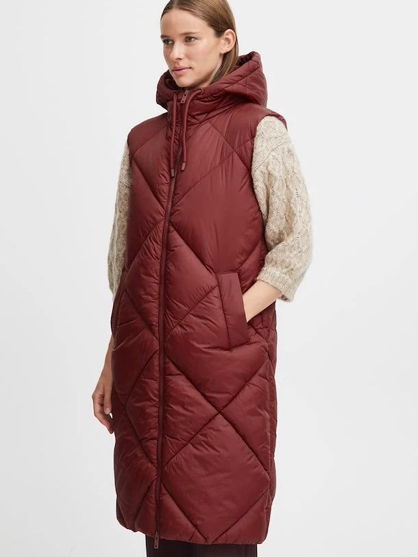 Burgundy Puffer Long Gilet by B Young