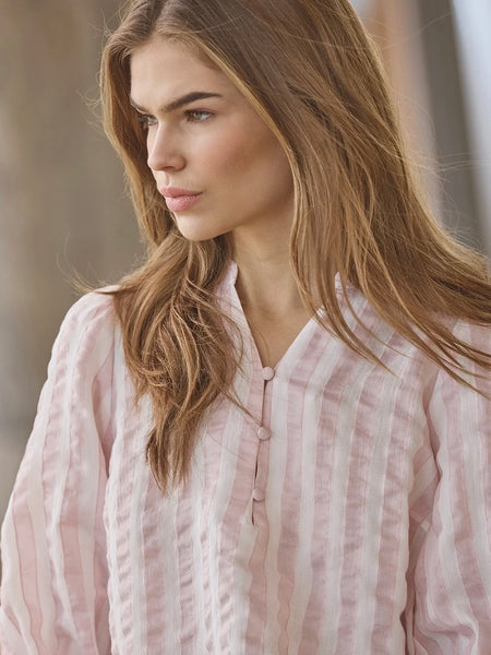 Rose Stripe Smocked Cuff Blouse by Co’ Couture