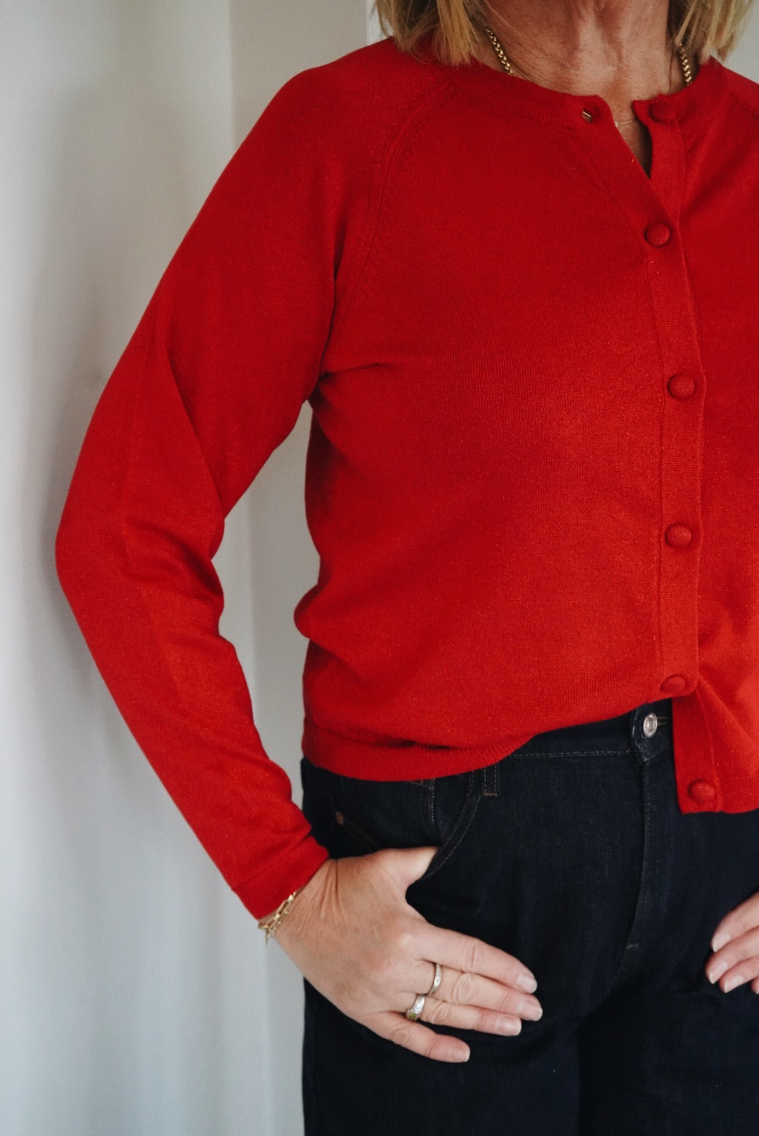 Red Lurex Cardigan by B Young