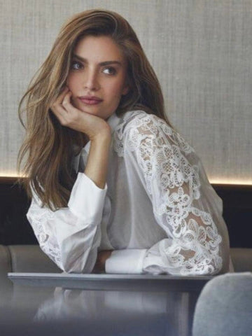 White Organza Lace Detail Shirt by Co’Couture