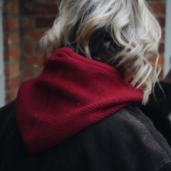 Burgundy Knitted Tie Detail Hood