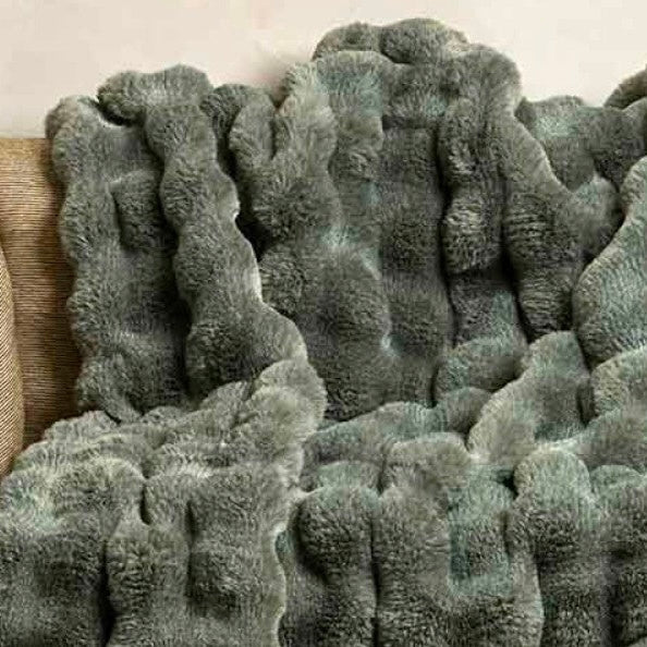 Feather Faux Fur Throw Eucalyptus