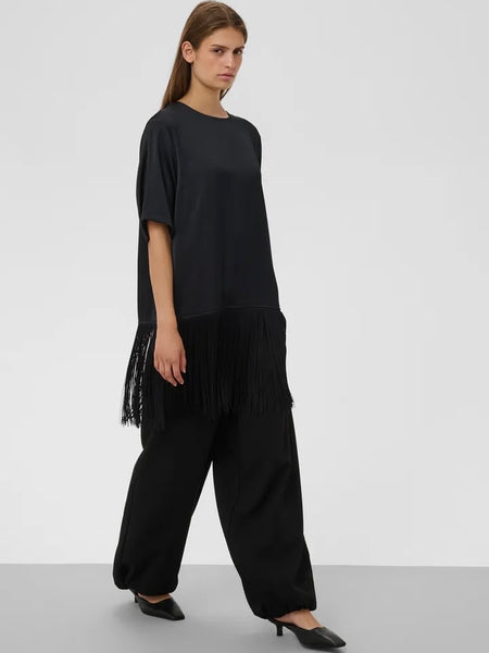 Black Fringe Satin Top By Soaked