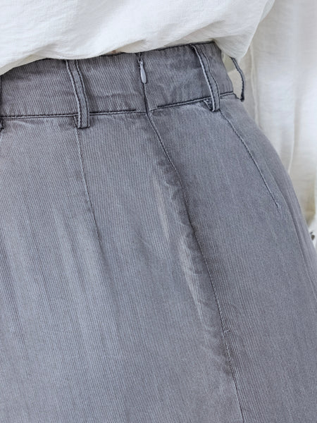 Washed Grey Denim Pleat Skirt by Co Couture