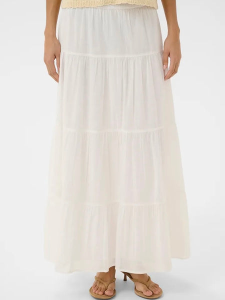 White Cotton Tiered Maxi Skirt By Soaked
