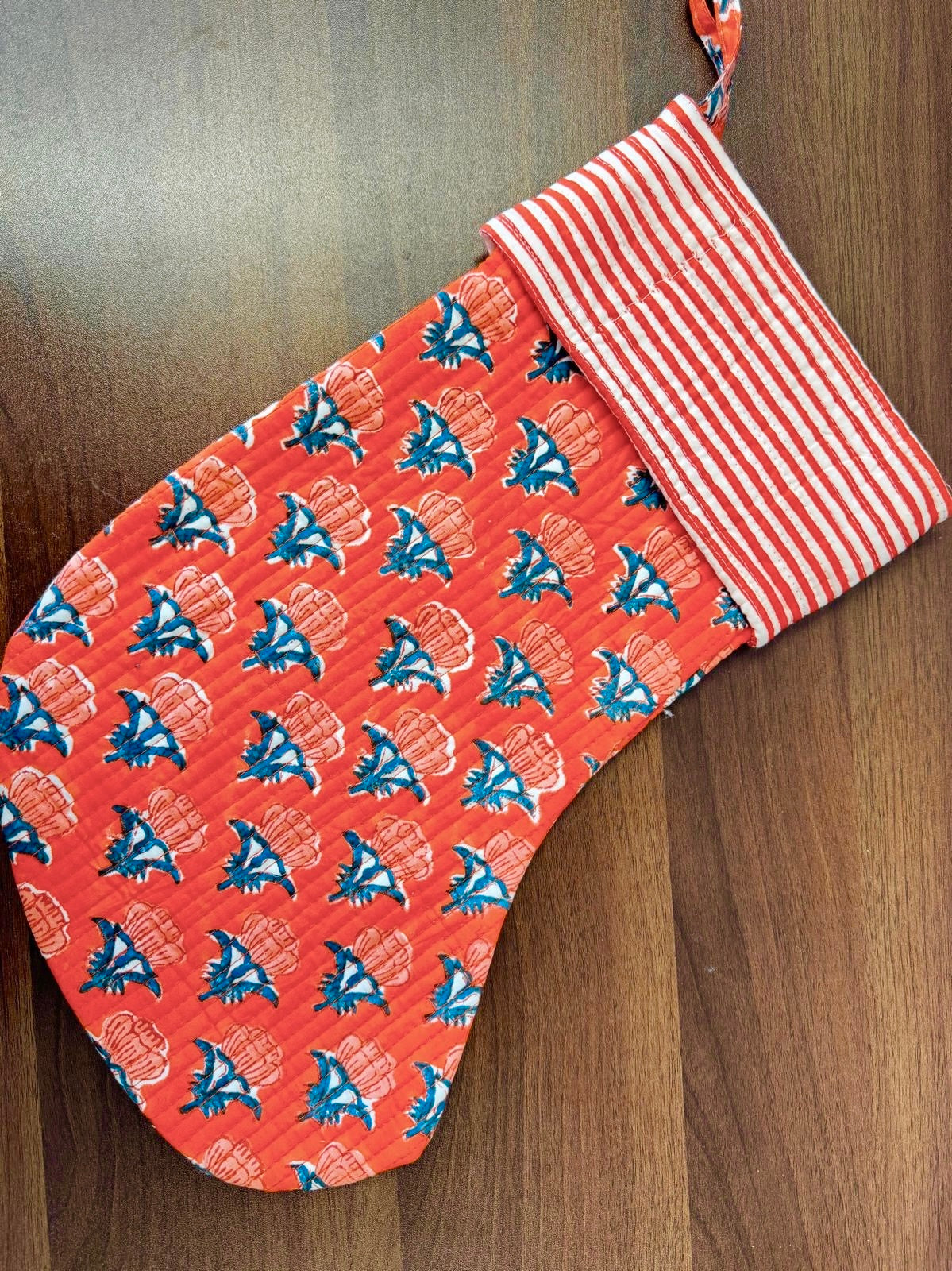 Orange Hand Printed Stocking