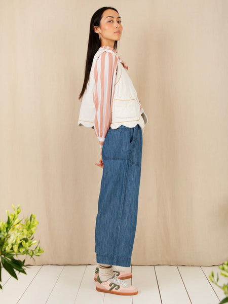 Ecru Denim Scallop Hem Gilet by Bonte