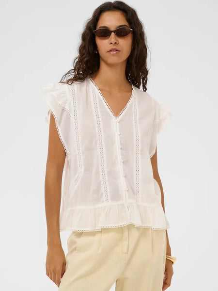 White Cotton Blouse With Lace Detail By Soaked
