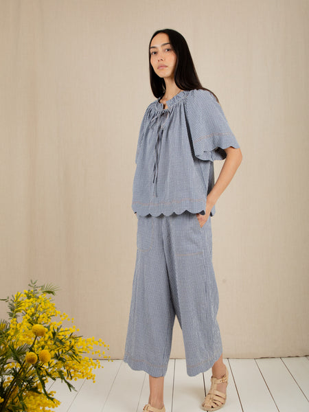 Navy Gingham Aide Cropped Trousers by Bonte