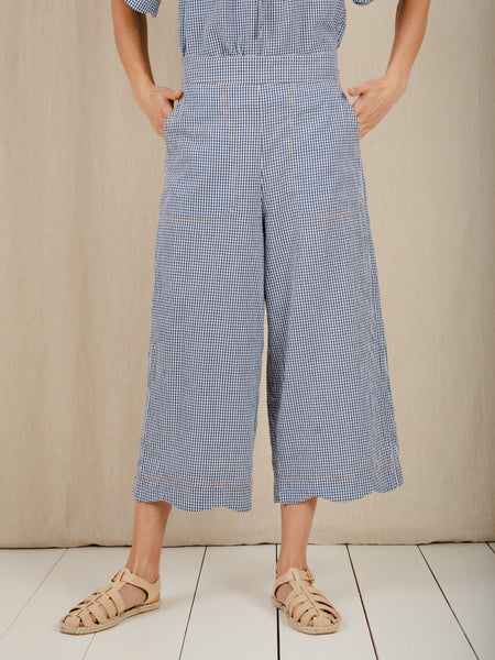 Navy Gingham Aide Cropped Trousers by Bonte