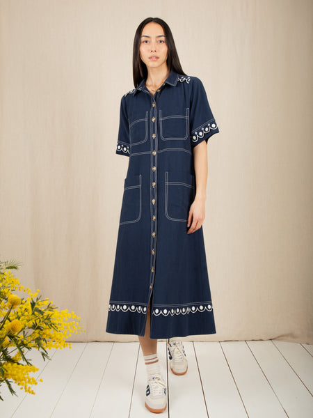 Denim Embroidered Andie Shirt Dress by Bonte