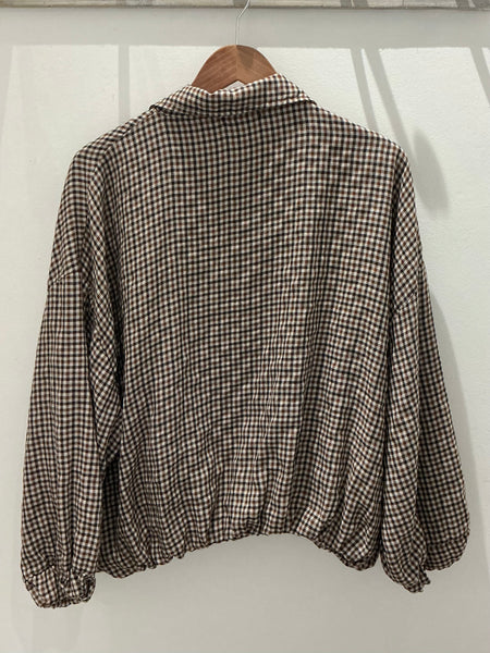 Brown Check Zip Cotton Bomber Jacket