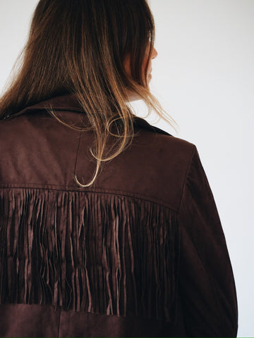 Mocha Suede Tassel Jacket by Oraije