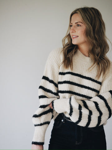 Bone Stripe Fluffy Knit by Co Couture