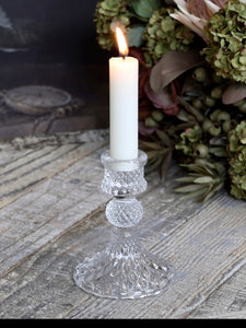 Clear Glass Candlestick With Diamond Cut Pattern