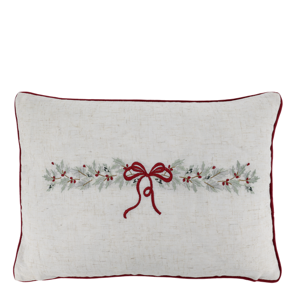 Embroidered Bow & Garland Linen Cushion