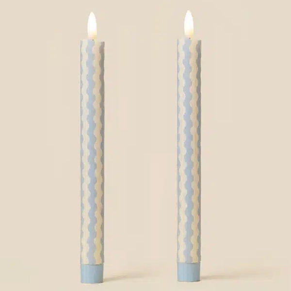 Blue Rick Rack Flameless LED Wax Candles Candle Box of 2