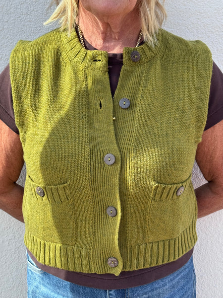 Chartreuse Cashmere Mix Button Up Tank by Cashmere Goose