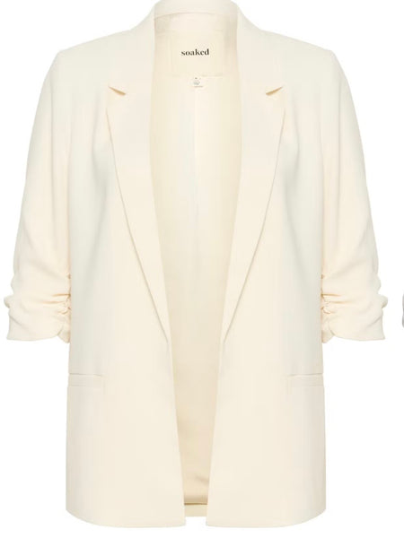 Cream Ruched Sleeve Blazer by Soaked