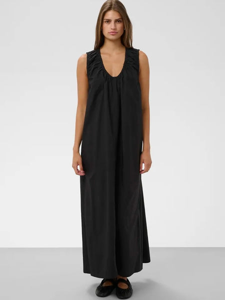 Black Ruched Neck Maxi Dress by Soaked