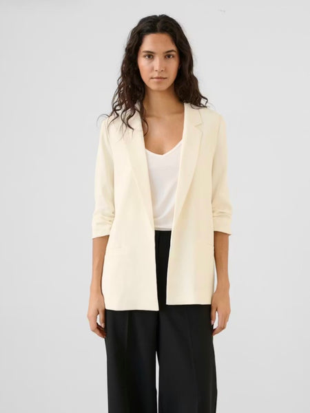 Cream Ruched Sleeve Blazer by Soaked