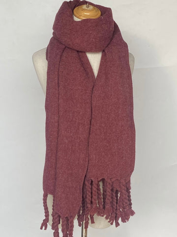 Burgundy Cosy Wool Mix Tassel Scarf