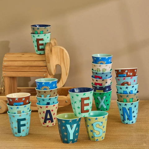 Star Blue Tones Alphabet Melamine Cups by Rice