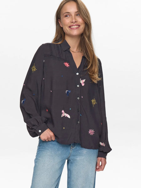 Nightsky Embroidered Satin Shirt by Nümph