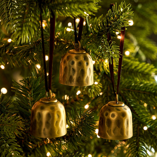 Hammered Brass Finish Bell Christmas Decoration
