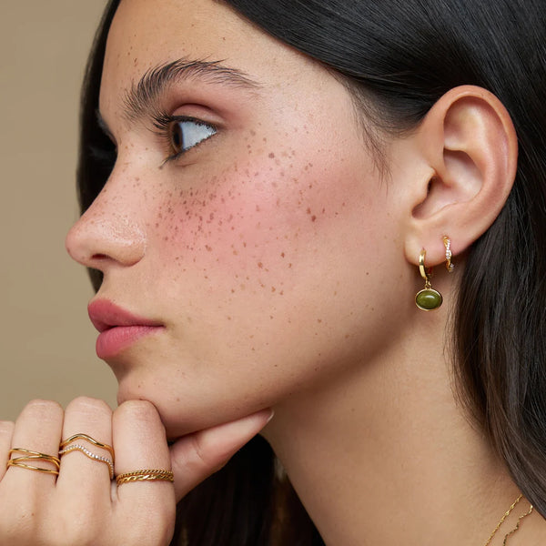 Semi-Precious Green Jade Micro Hoop Earrings by Orelia