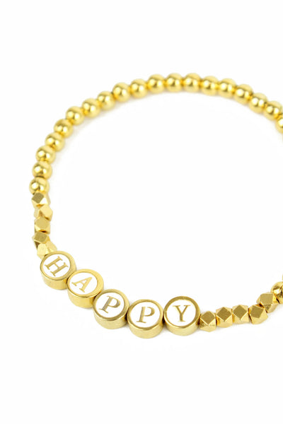Gold 'HAPPY' Beaded Bracelet by My Doris