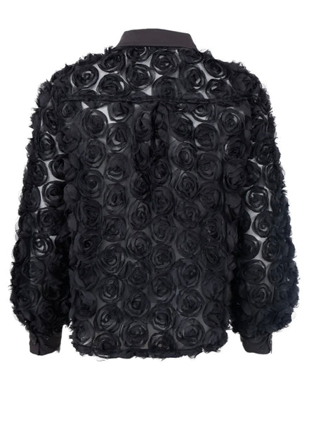 Black Georgette Rose Blouse by Black Colour