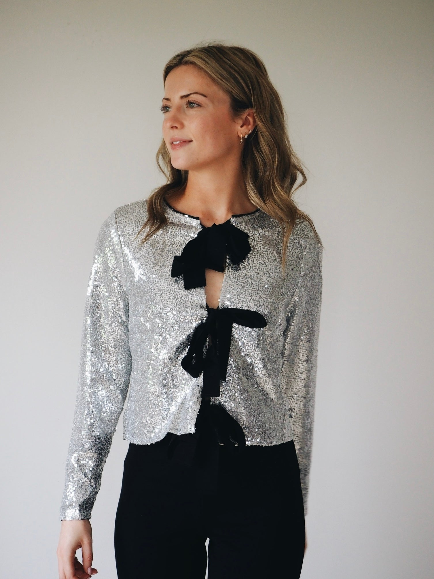 Sequin Bow Tie Blouse by Co Couture