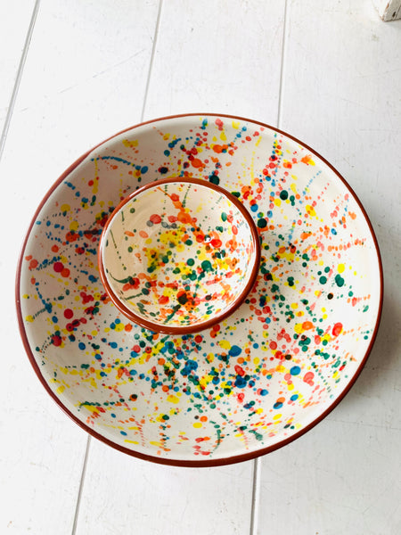 Small Glazed Terracotta Bowl with Multicolour Splash Design