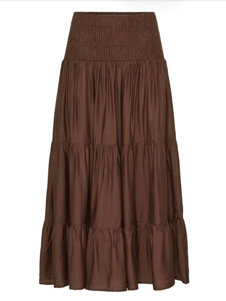 Brown Smock Waist Tiered Maxi by B.Young