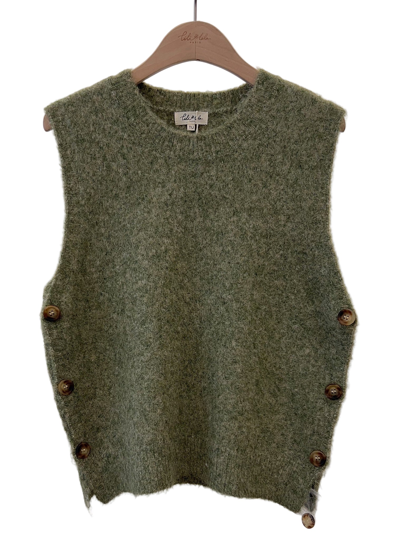 Khaki Marl Button Side Tank by Lili and Lala