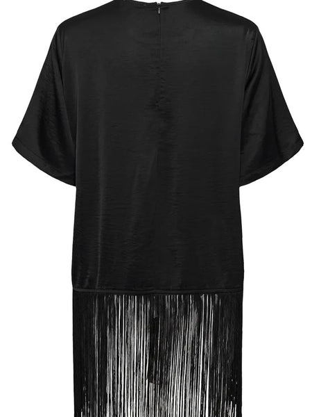 Black Fringe Satin Top By Soaked