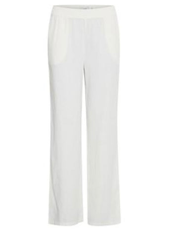 White Elastic Waist Linen Mix Trousers by B Young