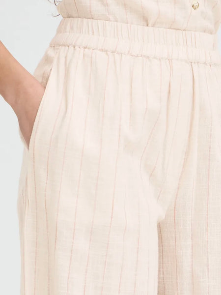 Pink Stripe Soft Wide Leg Trousers by Ichi