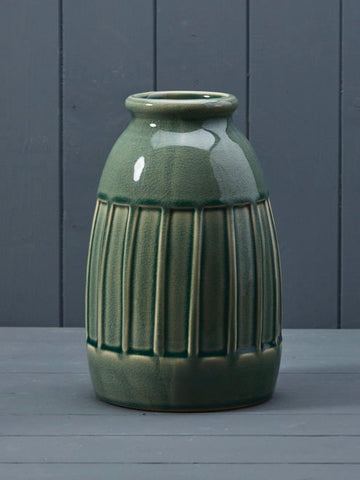 Green Striped Ceramic Vase